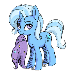 Size: 598x594 | Tagged: safe, artist:shydale, trixie, pony, unicorn, g4, clothes, cute, diatrixes, female, flockmod, hat, mare, mouth hold, nom, simple background, solo, trixie's hat, white background