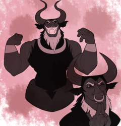 Size: 808x840 | Tagged: safe, artist:teanorthlight, lord tirek, centaur, g4, adorabolical, beard, bracer, cute, doodle, evil grin, facial hair, fangs, grin, horns, looking at you, male, nose piercing, nose ring, piercing, septum piercing, shackles, smiling, solo, tirebetes