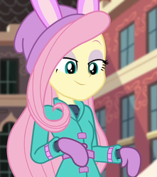 Size: 541x611 | Tagged: safe, screencap, fluttershy, blizzard or bust, equestria girls, equestria girls series, g4, holidays unwrapped, spoiler:eqg series (season 2), bunny ears, cropped, cute, female, shyabetes, solo