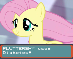 Size: 554x452 | Tagged: safe, edit, edited screencap, screencap, fluttershy, g4, the beginning of the end, caption, cropped, image macro, pokémon, text