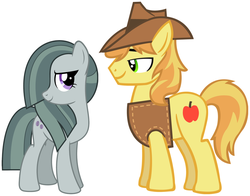 Size: 2093x1641 | Tagged: safe, braeburn, marble pie, earth pony, pony, g4, braeble, female, looking at each other, lyrics in the description, male, mare, shipping, smiling, song, song reference, stallion, straight, youtube link