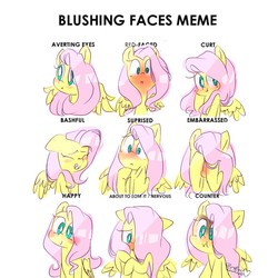 Size: 1280x1280 | Tagged: dead source, safe, artist:taqibun, fluttershy, pegasus, pony, g4, :i, :t, bashful, blushing, bust, cute, embarrassed, expressions, female, floppy ears, happy, hiding behind mane, mare, meme, multeity, nervous, shyabetes, simple background, solo, surprised, weapons-grade cute, white background, wings
