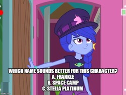 Size: 666x500 | Tagged: safe, edit, edited screencap, screencap, space camp, equestria girls, five lines you need to stand in, g4, my little pony equestria girls: better together, caption, female, hat, image macro, text