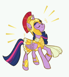 Size: 821x905 | Tagged: safe, artist:gloomy-doom, twilight sparkle, alicorn, pony, g4, armor, athena sparkle, cape, clothes, costume, eyes closed, female, mare, nightmare night costume, simple background, smiling, solo, twilight sparkle (alicorn), white background
