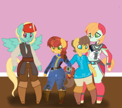 Size: 1500x1334 | Tagged: safe, artist:forgottenchesire, derpibooru exclusive, big macintosh, caramel, half baked apple, zephyr breeze, earth pony, anthro, g4, apple breeze, apple family member, base used, costume party, gay, male, ship:caramac, shipping