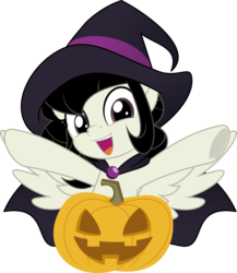 Size: 5000x5763 | Tagged: safe, artist:jhayarr23, oc, oc only, oc:marie, pegasus, pony, clothes, costume, cute, female, halloween, hat, holiday, jack-o-lantern, mare, parents:archrise, pumpkin, simple background, solo, transparent background, witch hat, ych result