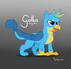 Size: 1737x1697 | Tagged: safe, artist:creativescribbles, gallus, griffon, g4, open mouth, signature, simple background, standart pose