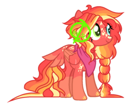 Size: 994x827 | Tagged: safe, artist:cassiedraz, artist:katsubases, pegasus, pony, blue eyes, braid, clothes, female, food, freckles, green eyes, heterochromia, long mane, long tail, mare, offspring, orange, parent:big macintosh, parent:fluttershy, parents:fluttermac, pegasus oc, red, scarf, simple background, tail feathers, transparent background, watermark, yellow