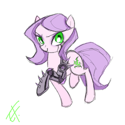 Size: 800x800 | Tagged: safe, artist:realbarenziah, oc, oc only, earth pony, pony, amputee, atg 2012, cutie mark, female, looking at you, mare, prosthetic limb, prosthetics, raised hoof, simple background, smiling, smirk, solo, spikes, white background