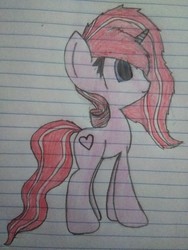 Size: 3456x4608 | Tagged: safe, artist:flame starkly, oc, oc only, oc:acey, pony, drawing, lined paper, solo, traditional art, wingless
