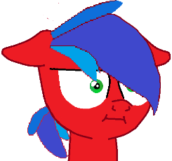 Size: 245x230 | Tagged: safe, artist:flame starkly, oc, oc only, oc:flame pepper, pony, 1000 hours in ms paint, :i, derp, floppy ears, i mean i see, recolor, simple background, solo, white background