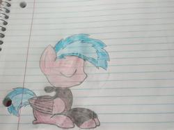 Size: 2592x1944 | Tagged: safe, artist:flame starkly, oc, oc only, oc:flame pepper, pony, drawing, lined paper, missing lower mane, sitting, solo, traditional art