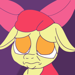 Size: 1079x1078 | Tagged: safe, artist:treble clefé, apple bloom, earth pony, pony, g4, growing up is hard to do, apple bloom's bow, bow, female, hair bow, sad, solo, wide eyes