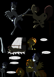 Size: 2480x3508 | Tagged: safe, artist:greeneyedmistress, soarin', spitfire, oc, earth pony, pegasus, pony, comic:prelude to creation, g4, female, high res, male, mare, sad, stallion