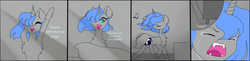 Size: 4128x1000 | Tagged: safe, artist:livitoza, princess luna, alicorn, pony, g4, artist error, comic, crying, cyrillic, eyes closed, female, mare, pain, russian, s1 luna, solo, translated in the description