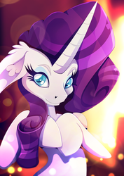 Size: 1358x1920 | Tagged: safe, artist:rariedash, rarity, pony, unicorn, g4, female, floppy ears, horn, long horn, looking at you, smiling, solo