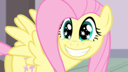 Size: 1920x1080 | Tagged: safe, screencap, fluttershy, pegasus, pony, filli vanilli, g4, butt, cute, faic, female, flutterbutt, flutterguy, grin, looking back, mare, plot, shyabetes, smiling, solo, spread wings, starry eyes, wingding eyes, wings