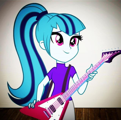 Size: 596x594 | Tagged: safe, sonata dusk, equestria girls, g4, cute, female, flying v, guitar, musical instrument, smiling, solo, sonatabetes