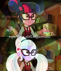 Size: 458x536 | Tagged: safe, edit, edited screencap, screencap, sci-twi, sugarcoat, twilight sparkle, equestria girls, g4, my little pony equestria girls: friendship games, caption, clothes, crystal prep academy uniform, image macro, instagram, school uniform, text