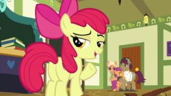 Size: 1920x1080 | Tagged: safe, screencap, apple bloom, mane allgood, scootaloo, snap shutter, earth pony, pegasus, pony, g4, the last crusade, bloom butt, butt, female, filly, foal, hug, male, mare, plot, stallion