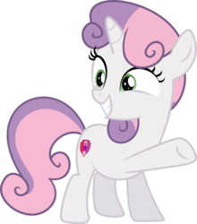 Size: 5000x5682 | Tagged: safe, artist:n0kkun, sweetie belle, pony, unicorn, g4, cute, cutie mark, diasweetes, female, filly, foal, grin, happy, raised hoof, simple background, smiling, solo, the cmc's cutie marks, transparent background, vector