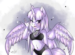 Size: 1500x1104 | Tagged: safe, artist:zuriart, oc, oc:spring beauty, alicorn, anthro, alicorn oc, belly button, bikini, breasts, cleavage, clothes, midriff, spread wings, swimsuit, wings