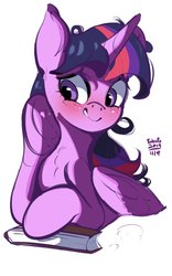 Size: 1250x2006 | Tagged: safe, artist:tohupo, twilight sparkle, alicorn, pony, g4, adorkable, blushing, book, bust, cute, dork, female, mare, simple background, smiling, solo, twiabetes, twilight sparkle (alicorn), white background