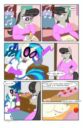 Size: 1867x2885 | Tagged: safe, artist:necrofeline, dj pon-3, octavia melody, vinyl scratch, anthro, comic:the booty trap 2, series:the booty trap, g4, breasts, butt expansion, comic, female, growth