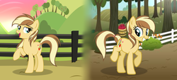 Size: 3609x1629 | Tagged: safe, artist:galaxyswirlsyt, oc, oc:apple pie, earth pony, pony, base used, female, mare, offspring, older, parent:applejack, parent:caramel, parents:carajack, solo