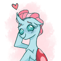 Size: 1200x1200 | Tagged: safe, artist:emiiambar, ocellus, changedling, changeling, g4, abstract background, cute, diaocelles, female, floating heart, heart, smiling, solo