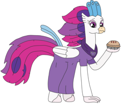 Size: 2851x2444 | Tagged: safe, artist:supahdonarudo, queen novo, classical hippogriff, hippogriff, series:novoember, g4, my little pony: the movie, clothes, cosplay, costume, dress, food, high res, holding, pie, simple background, toriel, transparent background, undertale