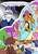 Size: 752x1063 | Tagged: safe, artist:lizardwithhat, rarity, smolder, yona, dragon, pony, unicorn, yak, g4, the last problem, clothes, detailed background, dress, hoofbump, manic grin, mirror, misspelling, older, older rarity, older smolder, older yona, smolder also dresses in style, speech bubble, starry eyes, wingding eyes