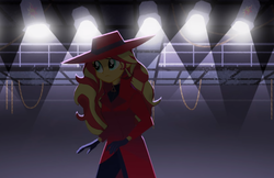 Size: 1494x969 | Tagged: safe, artist:aquilateagle, sunset shimmer, human, equestria girls, g4, carmen sandiego, crossover, female, solo, stage