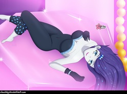 Size: 1280x952 | Tagged: safe, artist:clouddg, edit, editor:thomasfan45, rarity, human, equestria girls, g4, my little pony equestria girls: better together, the other side, bare shoulders, barefoot, beautiful, beautisexy, breasts, busty rarity, clothes, cute, diamonds, fabulous, feet, female, gloves, lidded eyes, looking at you, looking up at you, lying down, raribetes, sexy, sleeveless, smiling, smiling at you, solo, stupid sexy rarity, unitard