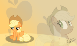 Size: 1000x600 | Tagged: safe, artist:ponychaos13, applejack, earth pony, pony, g4, female, freckles, hat, mare, signature, vector, wallpaper, zoom layer