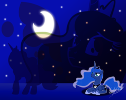 Size: 1280x1024 | Tagged: safe, artist:ponychaos13, princess luna, alicorn, pony, g4, cutie mark, ethereal mane, female, frown, hoof shoes, looking up, mare, prone, starry mane, vector, wallpaper