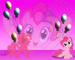 Size: 1280x1024 | Tagged: safe, artist:ponychaos13, pinkie pie, earth pony, pony, g4, cutie mark, female, mare, signature, wallpaper, zoom layer