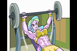 Size: 720x480 | Tagged: source needed, safe, artist:art-2u, princess celestia, princess luna, principal celestia, vice principal luna, equestria girls, g4, abs, animated, armpits, bench press, breasts, clothes, compression shorts, cropped, cycling shorts, female, gritted teeth, grunting, heavy breathing, midriff, muscles, princess muscle moona, princess musclestia, principal musclestia, shorts, sound, sports bra, sports outfit, sports shorts, sweat, vice principal muscle moona, webm, weight lifting, workout