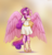 Size: 1255x1300 | Tagged: safe, artist:margony, princess cadance, alicorn, anthro, plantigrade anthro, g4, breasts, busty princess cadance, clothes, digital art, ear fluff, feet, female, floppy ears, gold, high heels, large wings, lidded eyes, looking at you, mare, nail polish, open-toed shoes, platform heels, sandals, shoes, signature, simple background, smiling, solo, sparkles, spread wings, toenail polish, toenails, toes, toga, wing fluff, wings, yellow background