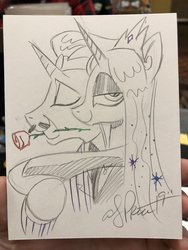 Size: 1536x2048 | Tagged: safe, artist:andypriceart, idw, king sombra, princess celestia, alicorn, pony, g4, spoiler:comic, female, gomez addams, male, morticia addams, ship:celestibra, shipping, straight, the addams family, traditional art