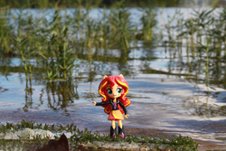 Size: 1800x1200 | Tagged: safe, artist:aquilateagle, sunset shimmer, equestria girls, g4, doll, female, irl, lake, photo, solo, toy