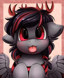 Size: 1446x1764 | Tagged: safe, artist:pridark, oc, oc only, pegasus, pony, :p, antlers, cute, eye reflection, male, ocbetes, raspberry, reflection, solo, stallion, tongue out