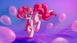 Size: 2881x1621 | Tagged: safe, artist:1deathpony1, pinkie pie, earth pony, pony, g4, balloon, balloonbutt, butt, collaboration, female, gradient background, mare, plot, smiling, solo