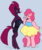 Size: 957x1144 | Tagged: safe, artist:cottoncloudy, fizzlepop berrytwist, pinkie pie, tempest shadow, earth pony, unicorn, anthro, unguligrade anthro, g4, broken horn, chubby, cis, cis girl, duo, female, fit, horn, lesbian, plump, shipping, slender, tempestpie, thin