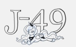 Size: 3440x2152 | Tagged: safe, artist:lummh, princess luna, alicorn, pony, g4, crossed hooves, female, high res, jewelry, looking at you, mare, monochrome, prone, regalia, simple background, sketch, solo, white background