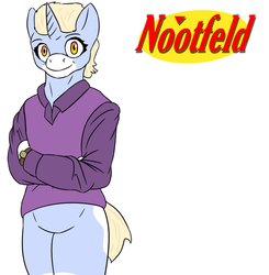 Size: 2029x2070 | Tagged: safe, artist:mcsplosion, oc, oc only, oc:nootaz, anthro, bottomless, clothes, crossover, high res, jerry seinfeld, nootvember, nootvember 2019, partial nudity, seinfeld, shirt, solo, sweater vest