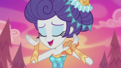 Size: 1920x1080 | Tagged: safe, screencap, rarity, equestria girls, g4, my little pony equestria girls: better together, the other side, bare shoulders, beautiful, carousel dress, clothes, dress, eyes closed, female, open mouth, solo