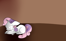 Size: 800x500 | Tagged: safe, artist:wisheslotus, sweetie belle, pony, unicorn, g4, crying, eyes closed, female, filly, prone, solo