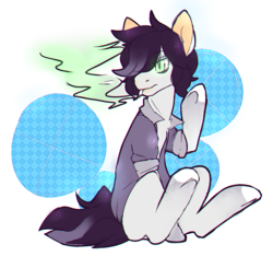 Size: 1070x1002 | Tagged: safe, artist:pomrawr, oc, oc only, earth pony, pony, abstract background, cigarette, clothes, earth pony oc, male, sitting, smoking, solo, stallion, waving