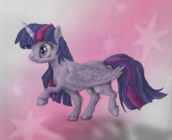 Size: 3878x3144 | Tagged: safe, artist:poulped, twilight sparkle, alicorn, pony, g4, abstract background, colored sketch, cutie mark, female, high res, mare, raised hoof, semi-realistic, smiling, solo, traditional art, twilight sparkle (alicorn)